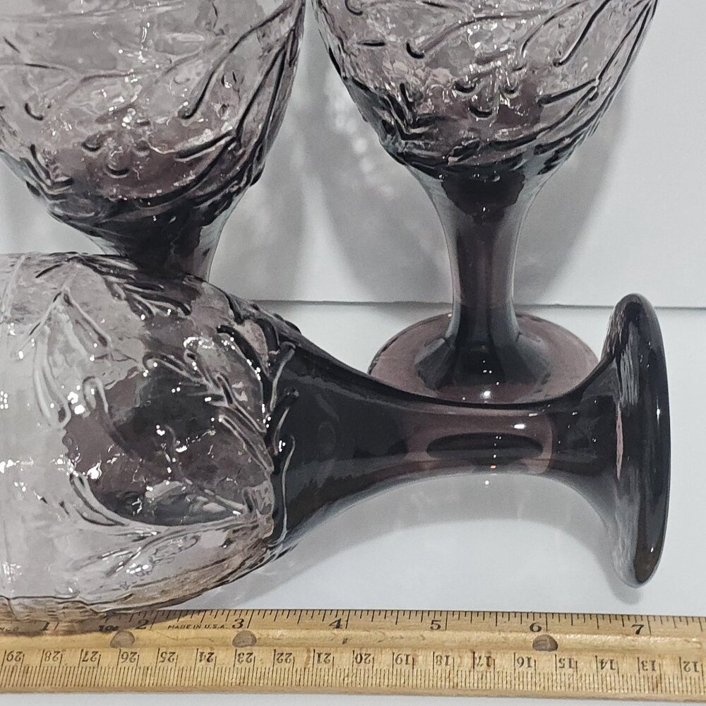 3 Libbey Glass Garden Vine Violet Goblets 7" water ice tea glasses 16oz embossed - Picture 3 of 6
